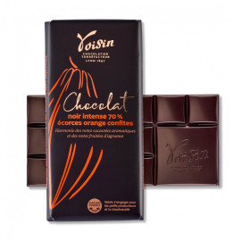 TABLETTE 100g Noir Intense 70% Ecorces Orange Confites - Chocolat Voisin