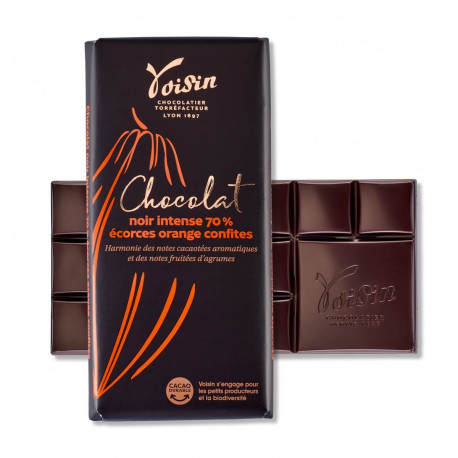 TABLETTE 100g Noir Intense 70% Ecorces Orange Confites - Chocolat Voisin
